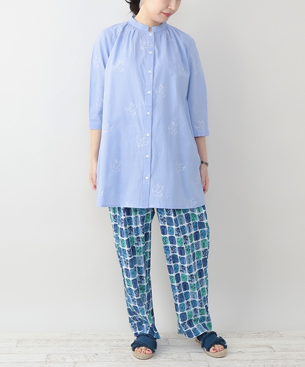 バード刺繍コットンロングシャツ｜KANKAN ONLINE SHOP【公式】