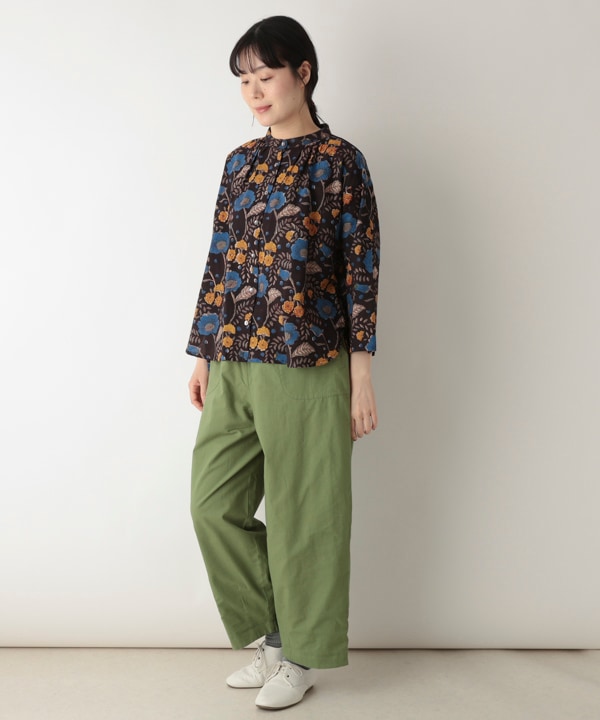 シックな秋色ブロックプリントコットンブラウス｜KANKAN ONLINE SHOP