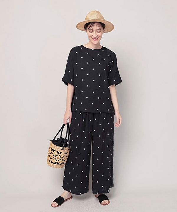 ぷっくりドット刺繍コットンダブルガーゼパンツ｜KANKAN ONLINE SHOP