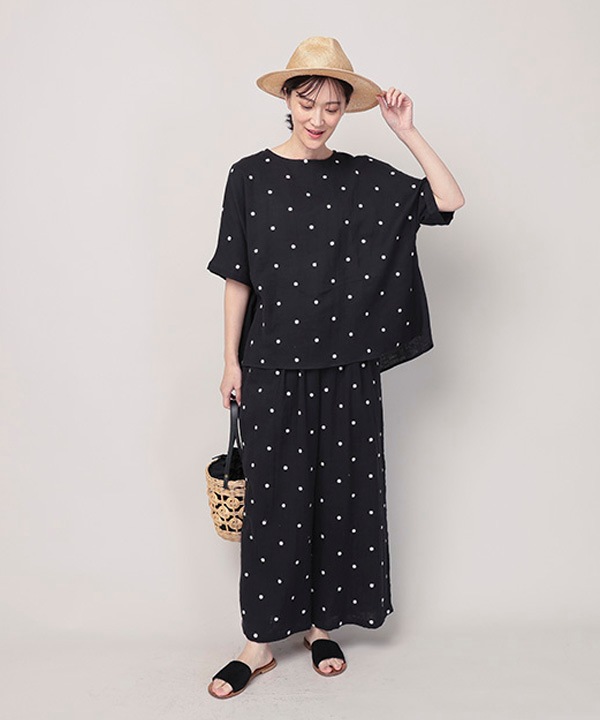 ぷっくりドット刺繍コットンダブルガーゼパンツ｜KANKAN ONLINE SHOP