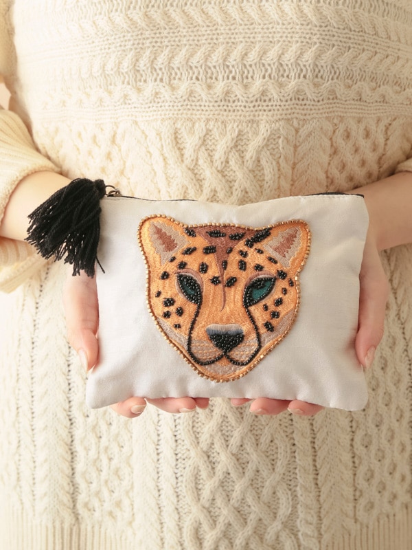 レオパード刺繍ポーチ Lサイズ※画像下｜KANKAN ONLINE SHOP【公式】