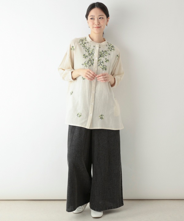 グラデーション刺繍コットンリネンロングブラウス｜KANKAN ONLINE SHOP