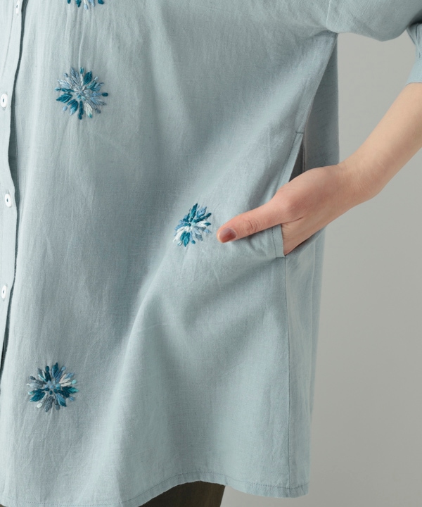 グラデーション刺繍コットンリネンロングブラウス｜KANKAN ONLINE SHOP