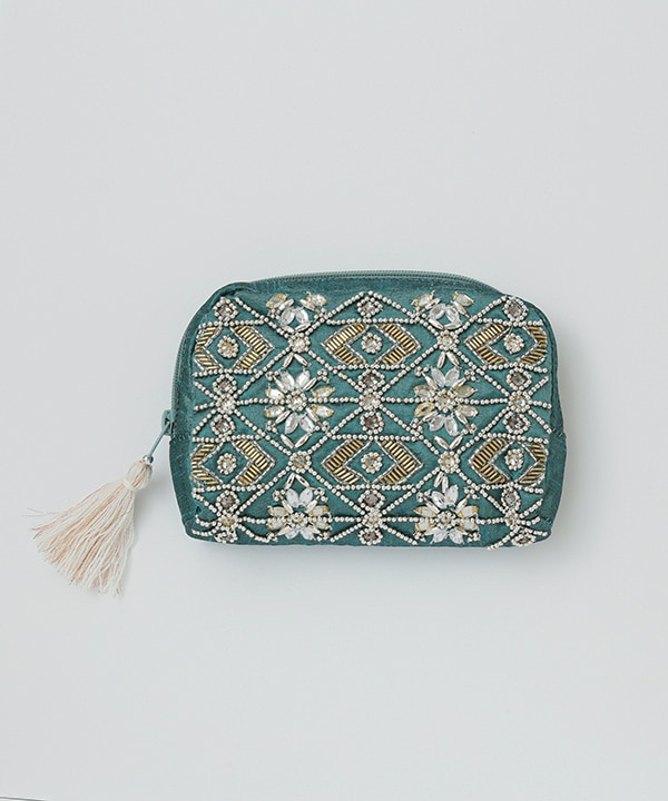 ビーズ刺繍ポーチ 17×10×マチ4cm （2カラー）｜KANKAN ONLINE