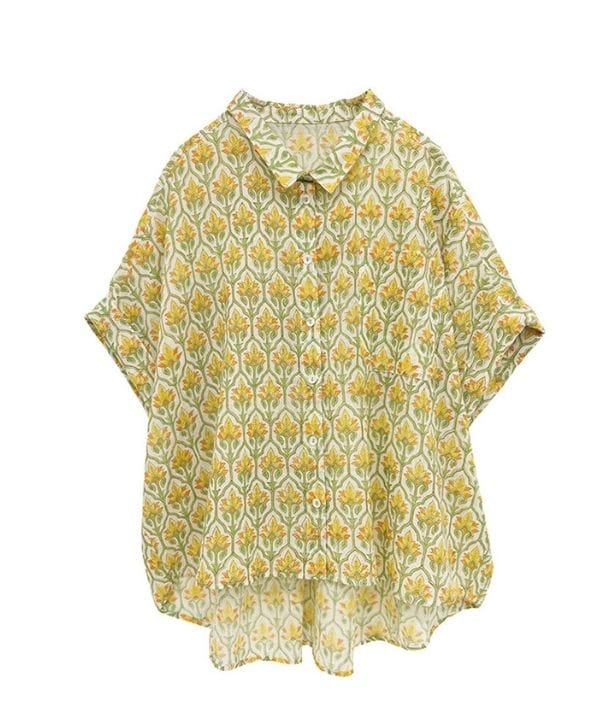 白のブロックプリントコットンガーゼブラウス｜KANKAN ONLINE SHOP【公式】
