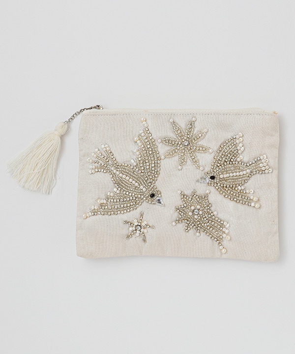 ビーズ鳥刺繍フラットポーチ L｜KANKAN ONLINE SHOP【公式】