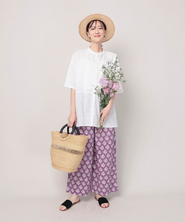 花刺繍生地組合せコットンロングブラウス｜KANKAN ONLINE SHOP【公式】