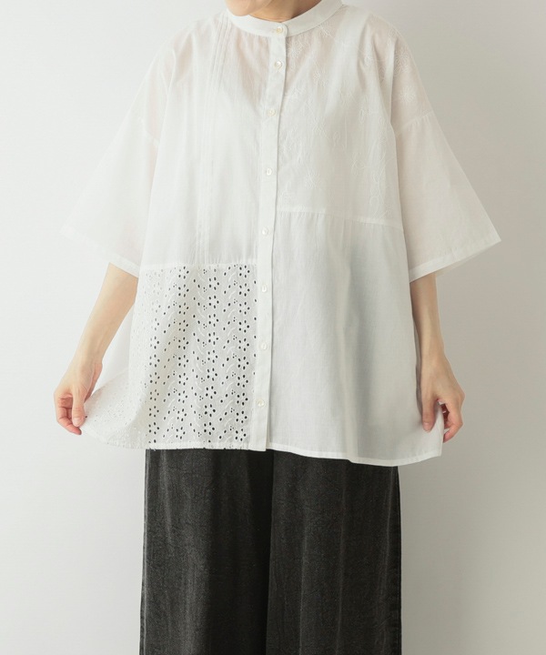 花刺繍生地組合せコットンロングブラウス｜KANKAN ONLINE SHOP【公式】