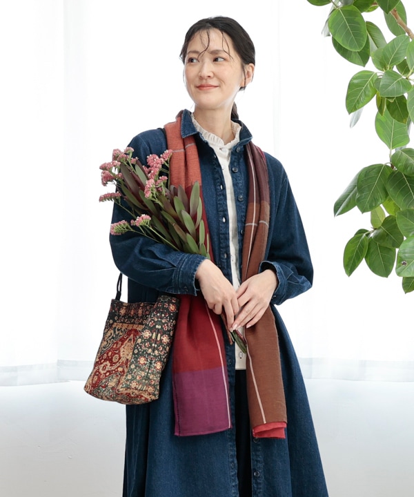 チェック柄ハンドステッチ入りショール｜KANKAN ONLINE SHOP【公式】