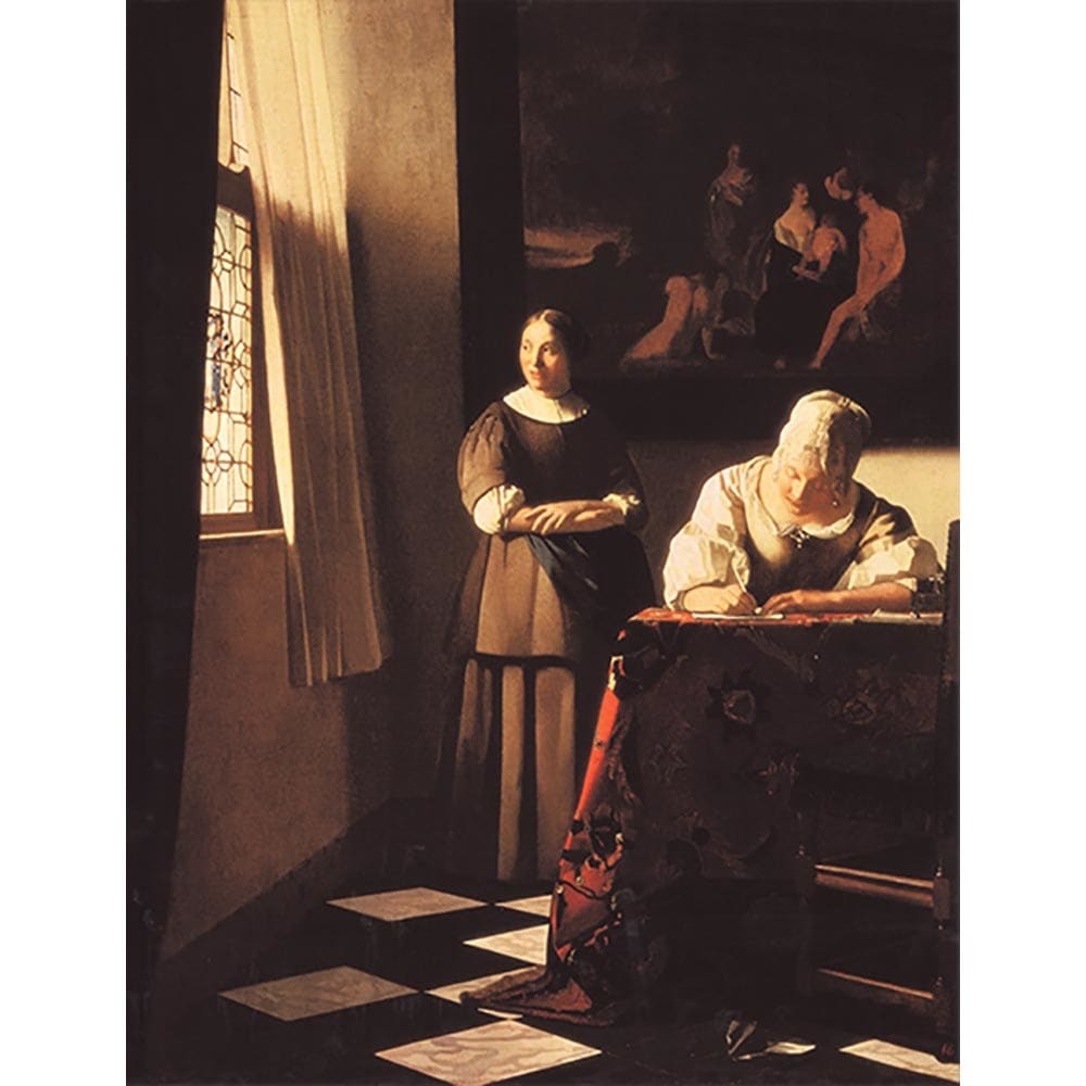 手紙を書く女性と召使い 【6号】 ヨハネス・フェルメール 【 額縁が選べる 額入り 複製画 絵画 】