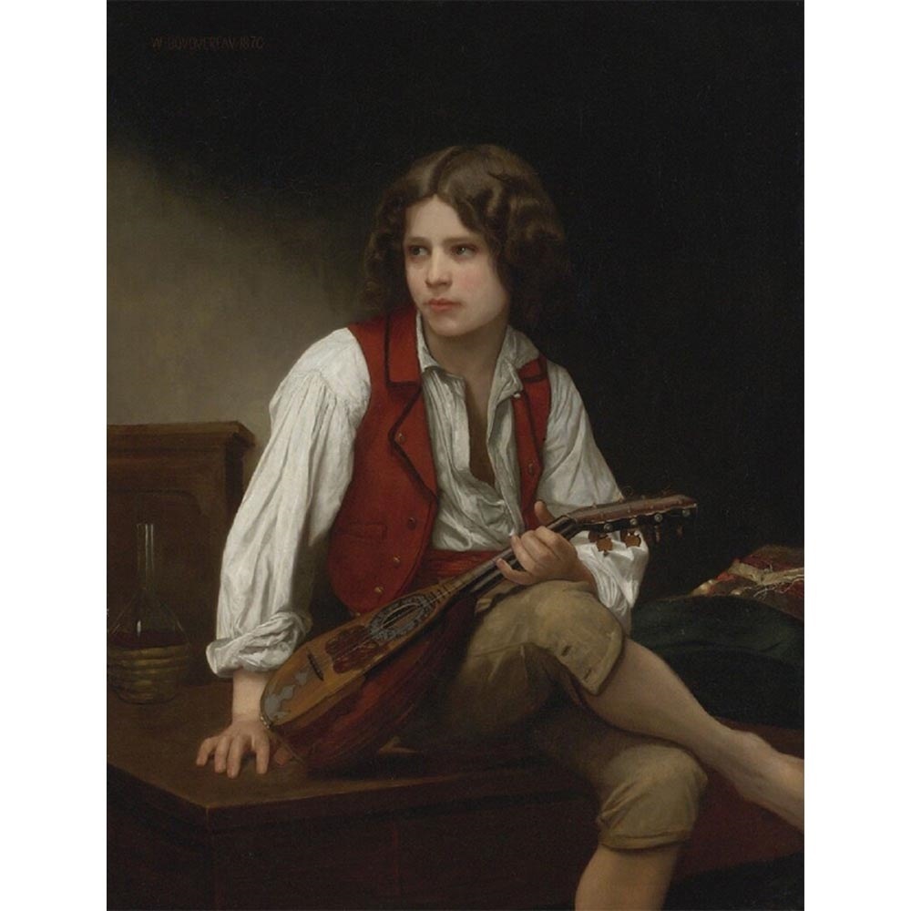 マンドリンを持ったイタリア人 【6号】 ウィリアム・アドルフ・ブグロー 【 額縁が選べる 額入り 複製画 絵画 】