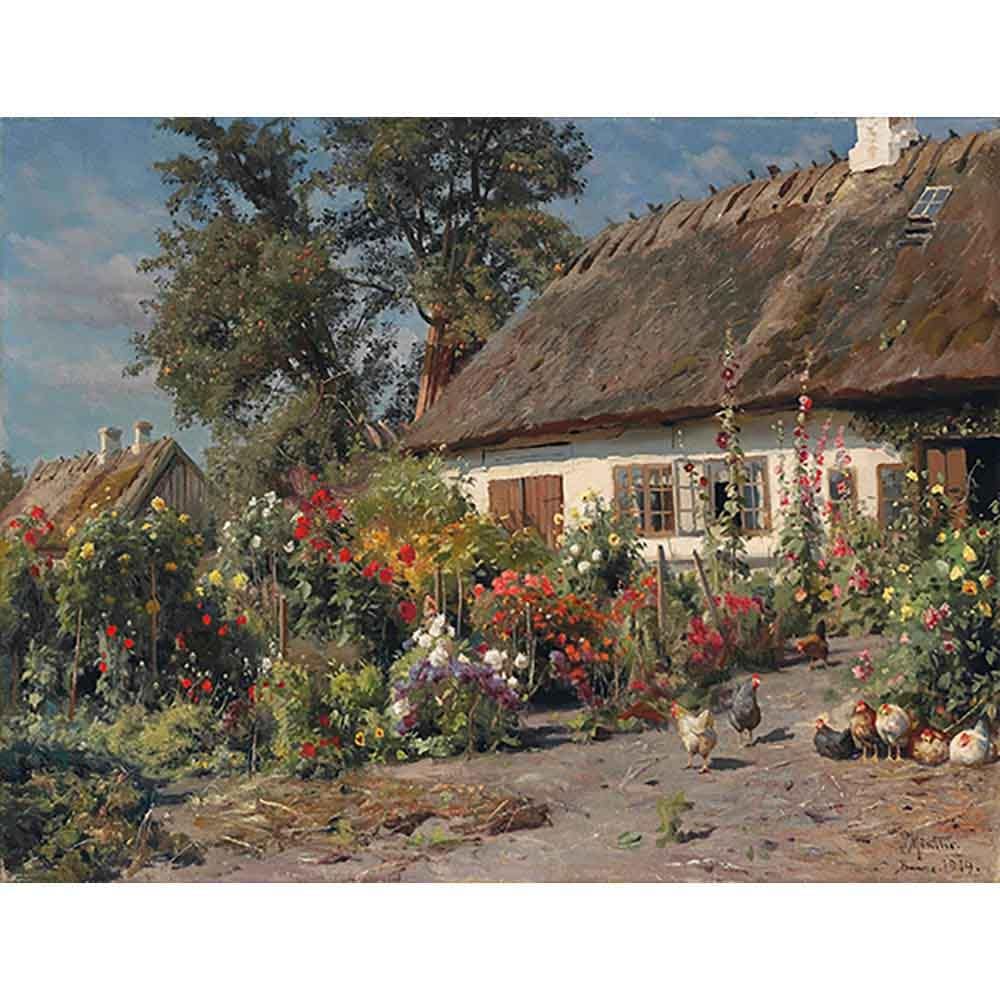 鶏のいる家の庭 【8号】 ペダー・マーク・マンステッド 【 額縁が選べる 額入り 複製画 絵画 】