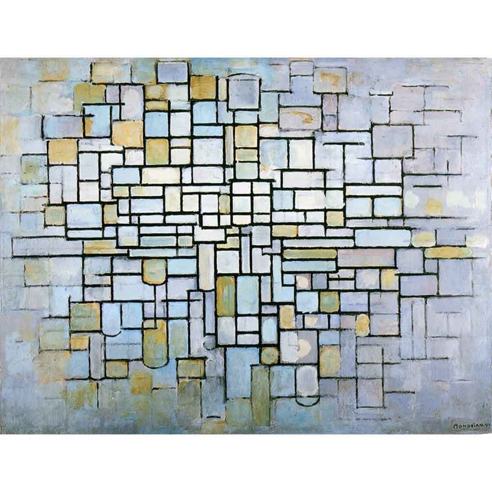 青、グレー、ピンクの構成 【10号】 ピート・モンドリアン 【 額縁が選べる 額入り 複製画 絵画 】