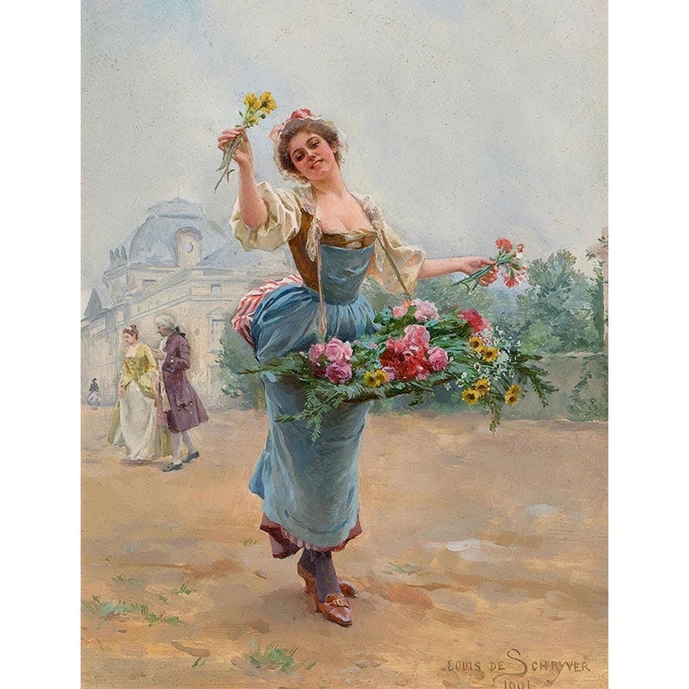 花売りの少女 【15号】 ルイ・マリー・ド・シュライバー 【 額縁が選べる 額入り 複製画 絵画 】