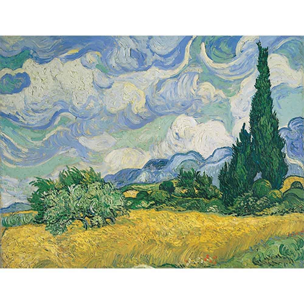 プリントアート ゴッホ 糸杉のある麦畑 絵画 額付き インテリア