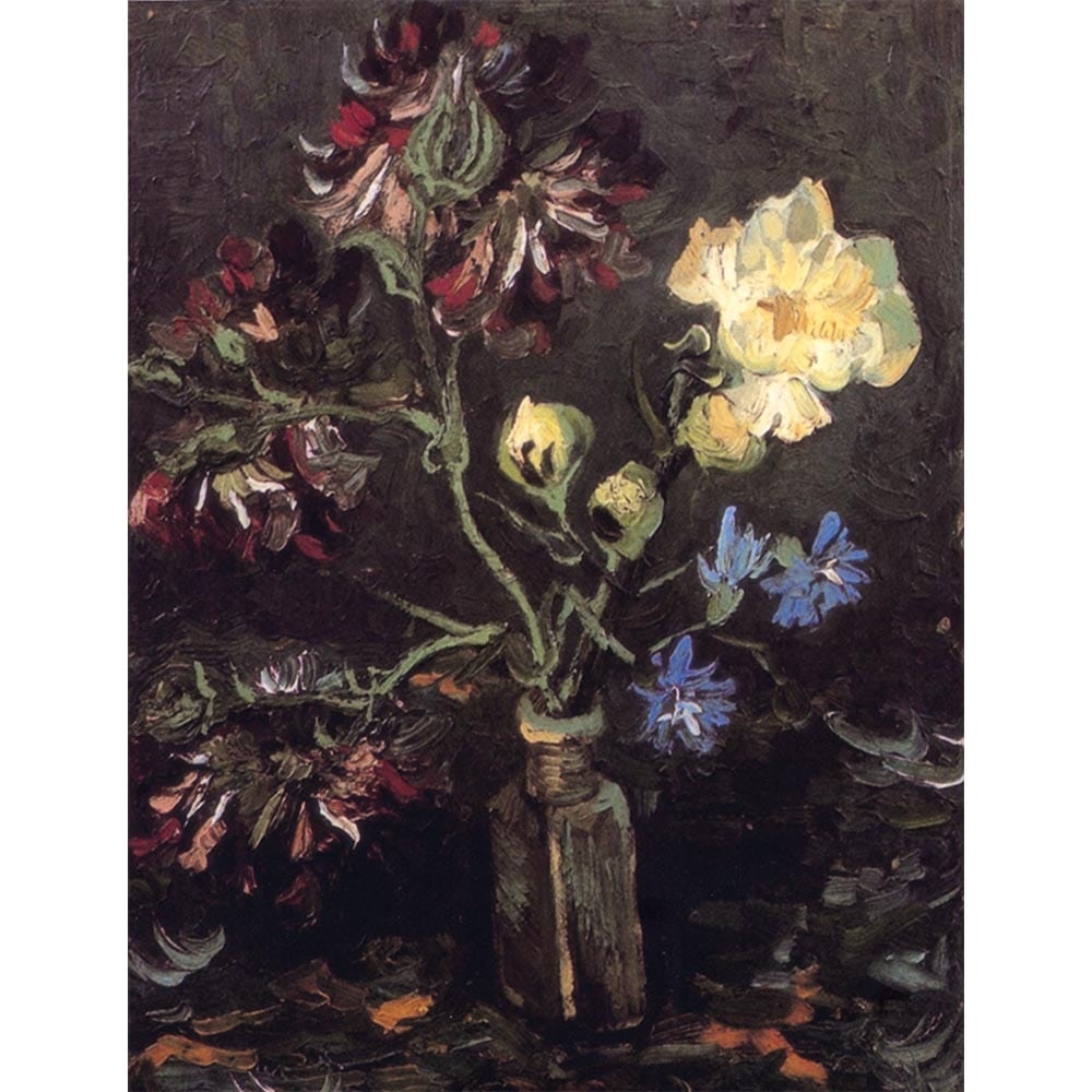 芍薬とデルフィニウムを生けた小瓶 【15号】 フィンセント・ファン・ゴッホ 【 額縁が選べる 額入り 複製画 絵画 】