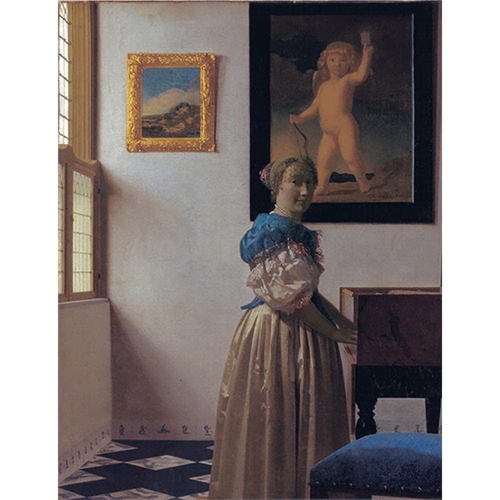 ヨハネス・フェルメール、「ヴァージナルの前に立つ女」、希少な画集の額装画 バージナルの前に立った女性 【20号】 ヨハネス・フェルメール