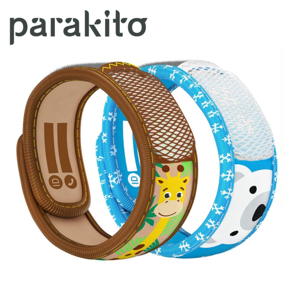 【パラキート公式／日本総代理店】 parakito 虫よけ キッズ ダブルバンド キリン／ホッキョクグマ 植物由来の安心な虫よけ 子供用 詰め替え用ペレット15日分×2個付き