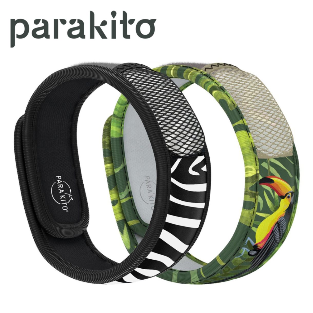 【パラキート公式／日本総代理店】 parakito 虫よけ グラフィック ダブルバンド ゼブラ／トロピカル 植物由来の安心な虫よけ 大人サイズ 詰め替え用ペレット15日分×2個付き