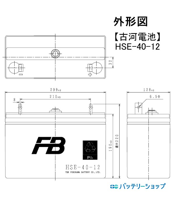 古河電池】 HSE-40-12 制御弁式据置鉛蓄電池 12V 40Ah | HSEシリーズ
