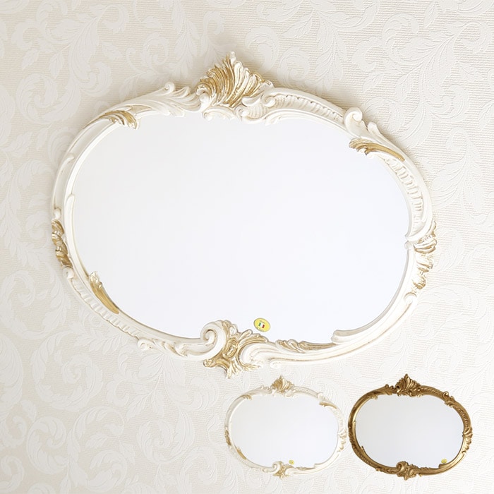 イタリア製 ウォールミラー ホワイト/ゴールド