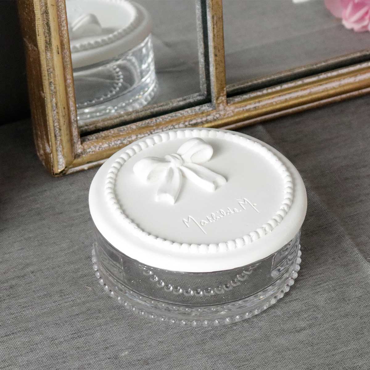 マチルドエム ガラス ジュエリーボックス 丸型 ホワイト 石膏 Mathilde M