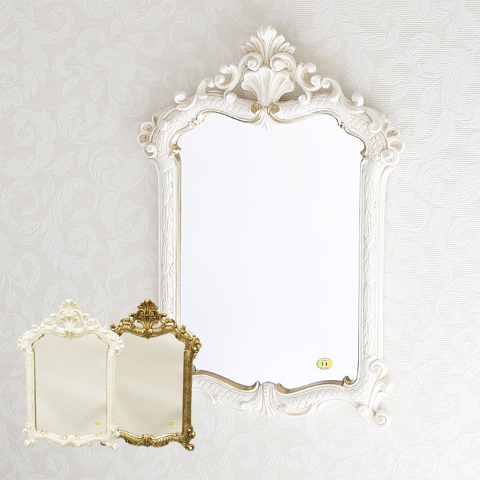 イタリア製 ウォールミラー ホワイト/ゴールド