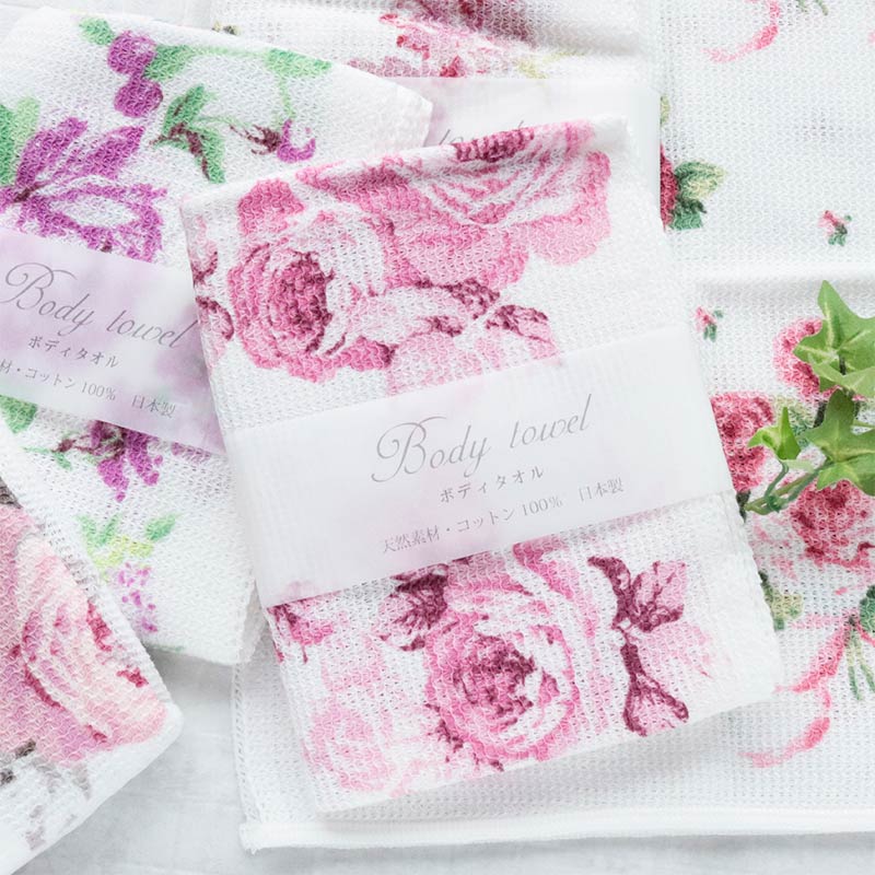 ボディタオル 綿100% 日本製 花柄