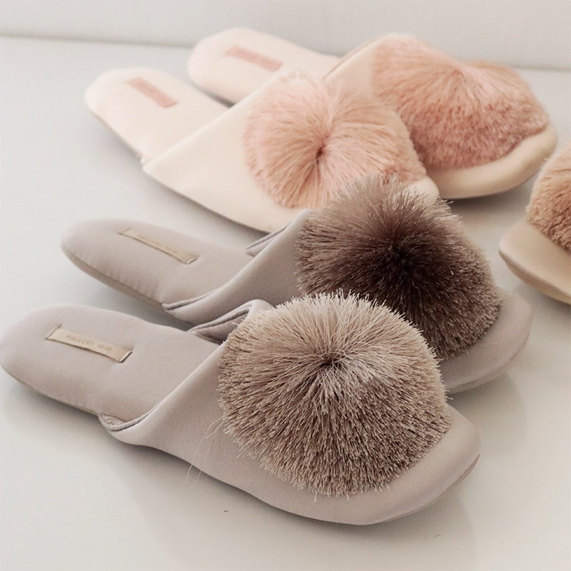ポンポン付き スリッパ M/L グレー/ピンク/ベージュ