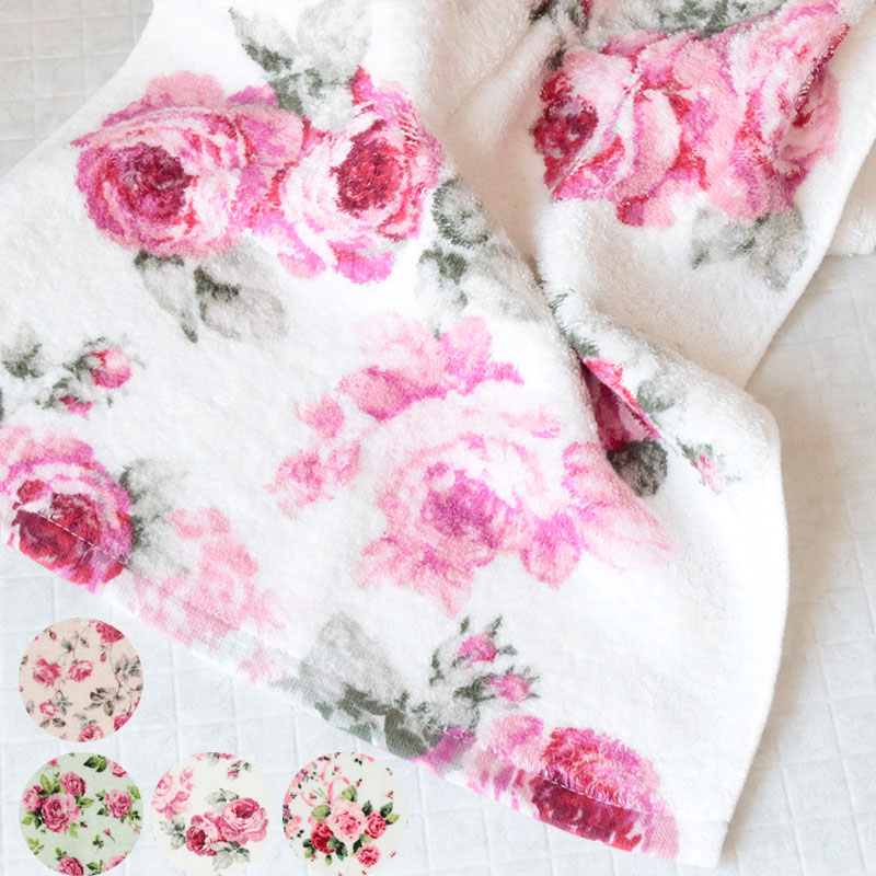 花柄のフェイスタオル 甘撚りパイル・染料プリント