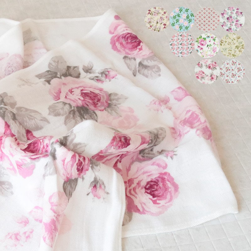 やわ肌ガーゼタオル 花柄のフェイスタオル