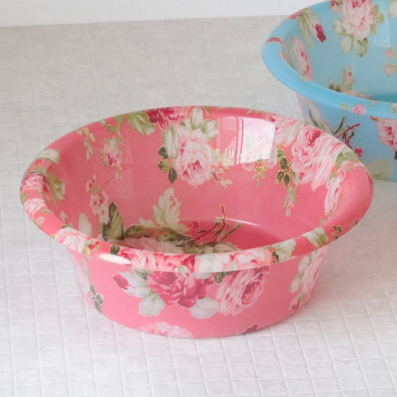 ローズ柄バスチェア 洗面器ボウル2点セット/タカシマヤ 高級感ある花柄のアクリルバスチェアと洗面器のセット