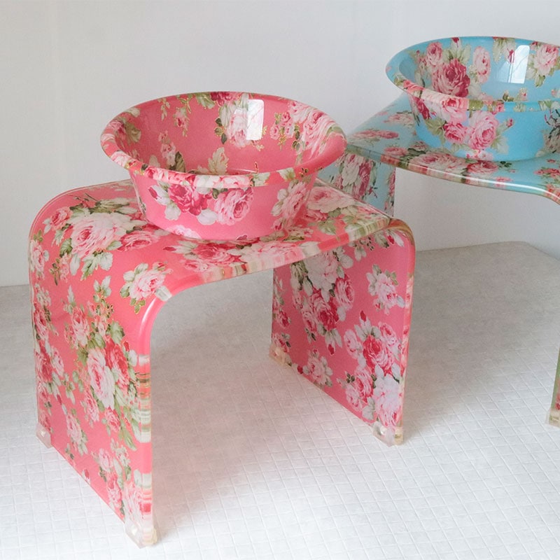 カプリローズ アクリル バスチェアL＆深型ボウルセット カプリローズ/カプリローズブルー