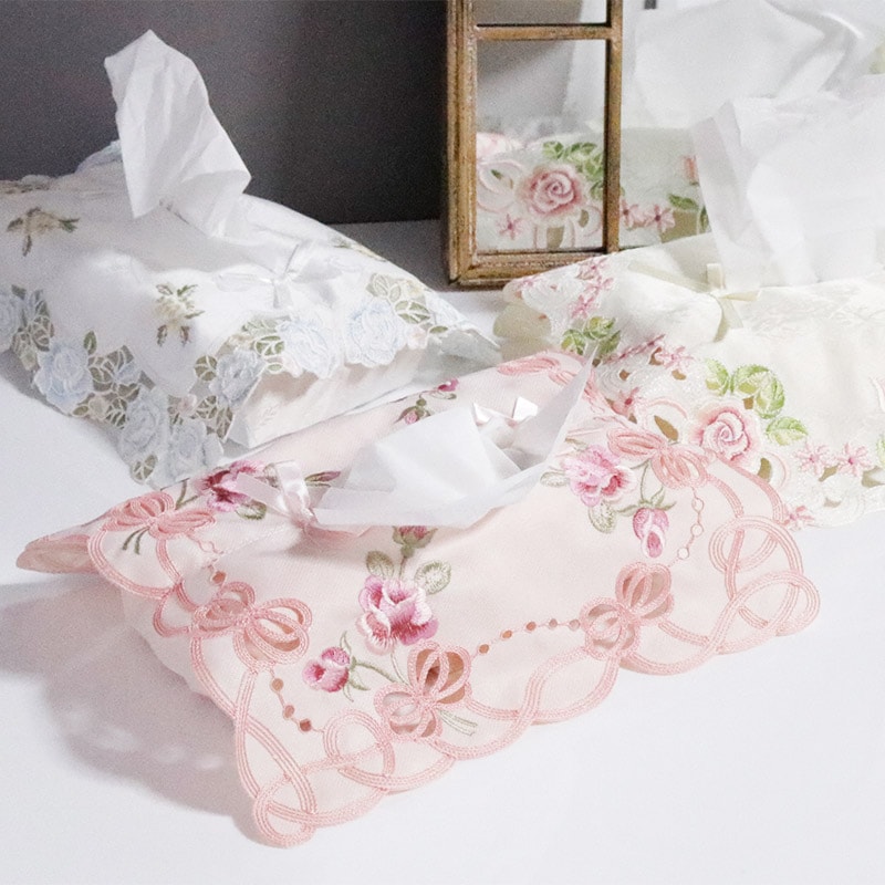 ティッシュケースカバー レース 花柄