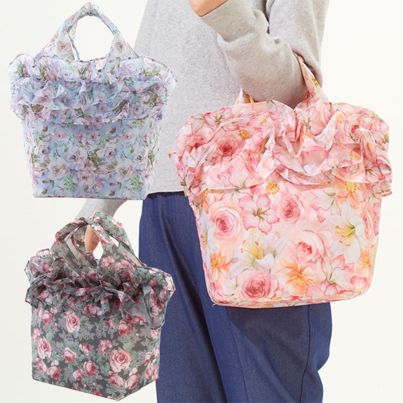 エコバッグ フリル 折りたたみ 花柄
