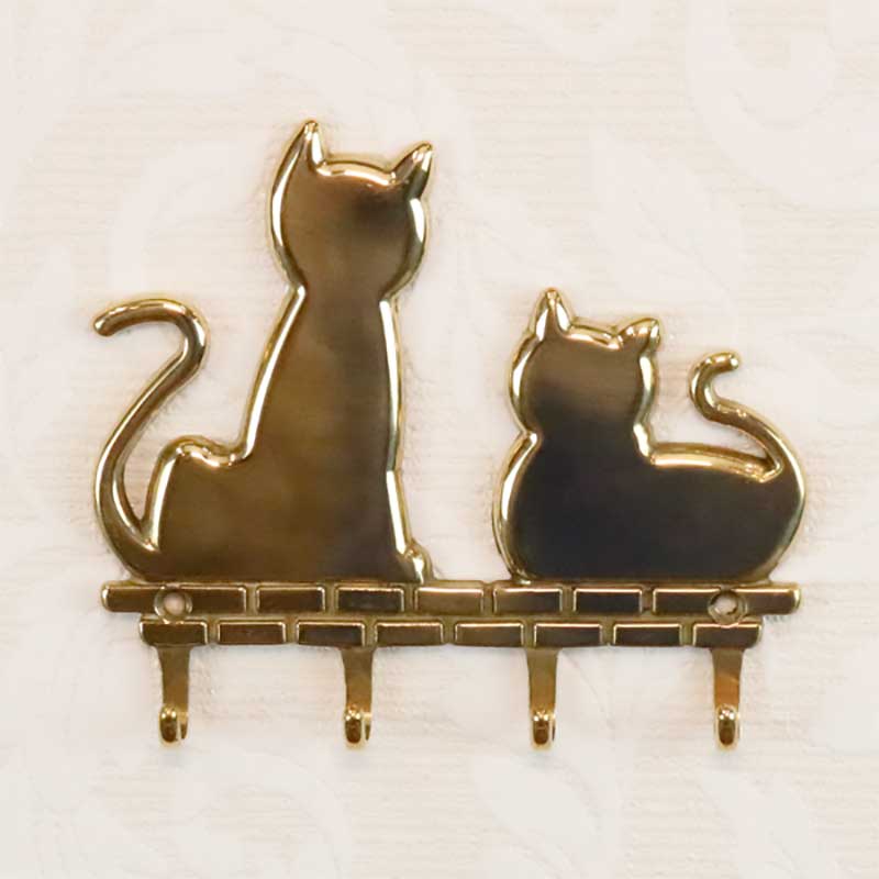 真鍮 キーフック 壁掛け 4連 猫 ゴールド 84456 イタリア製