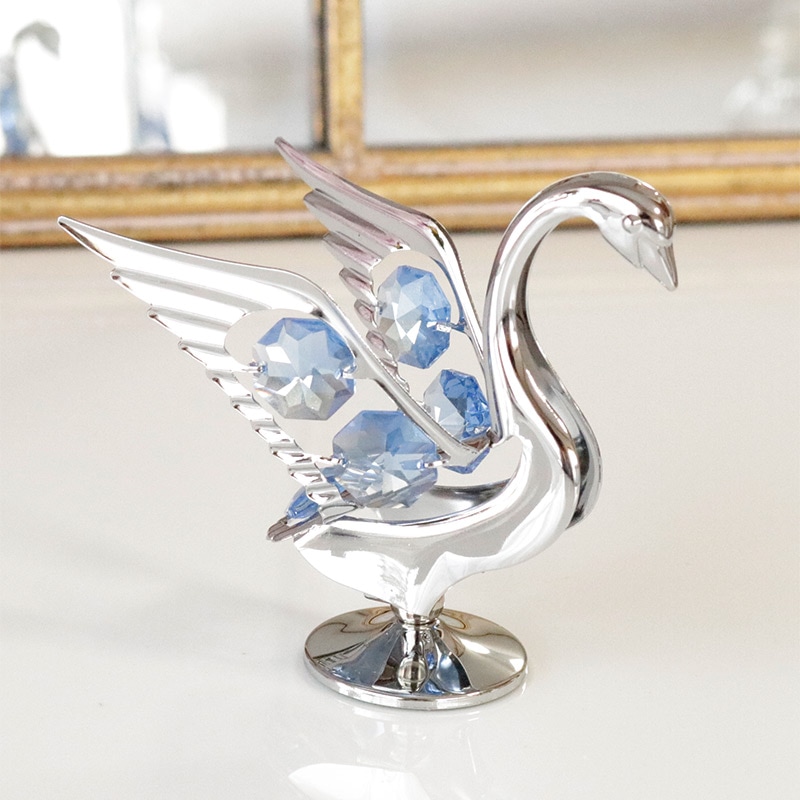 ボヘミア クリスタル スワン 置物 シルバー 1703