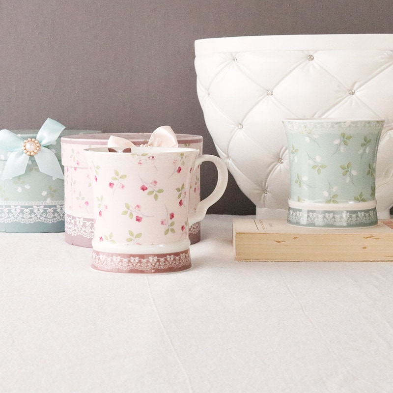 マグカップ 可愛い ギフトBOX入り プレゼント ピンク ブルー 花柄 ポムドゥース