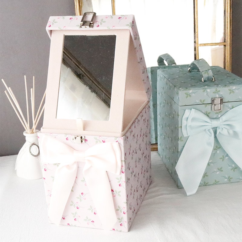 メイクボックス 鏡付き おしゃれ 可愛い ピンク ブルー ポムドゥース