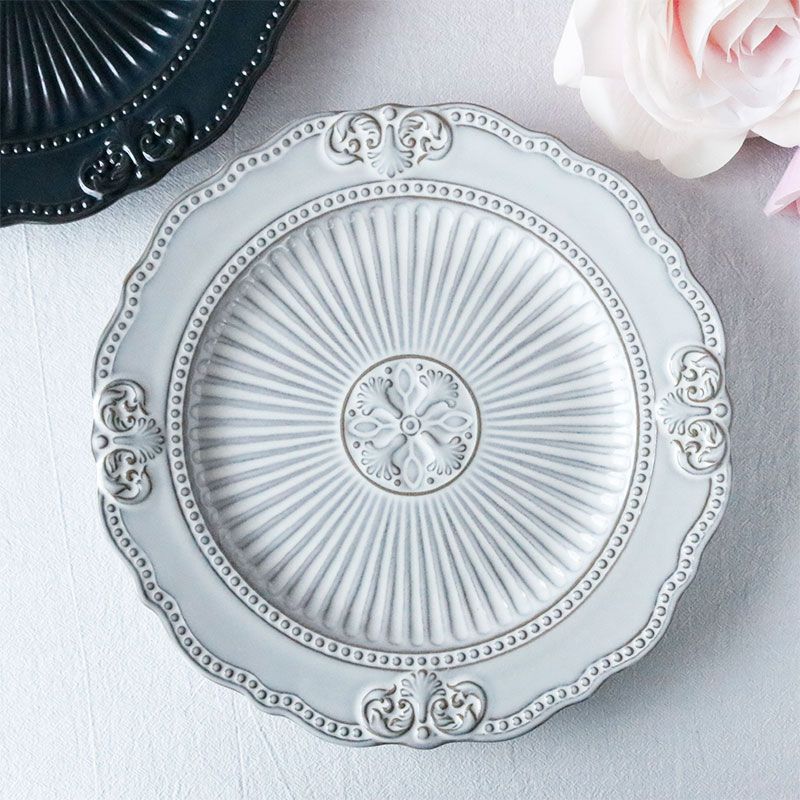 ディアナ プレート 26cm 食器 アンティーク調 北欧風 おしゃれ パスタ皿 電子レンジ対応 グレー ダークブルー カフェ風