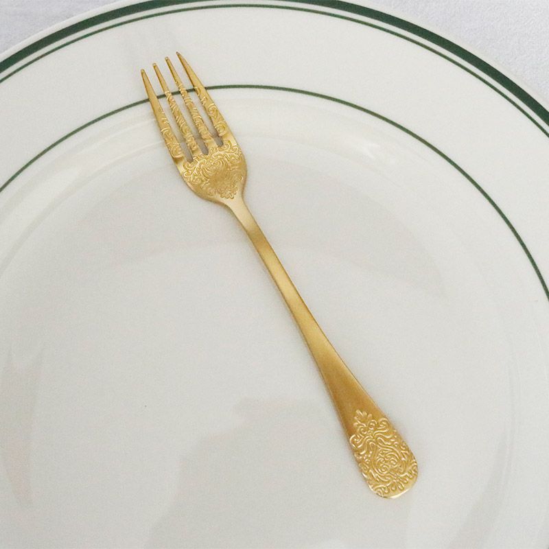 ティーフォーク ゴールド アラベスク模様 15cm 高級感あふれるおしゃれカトラリー ステンレス製 食器 来客用 ギフト 紅茶 カフェ風にも