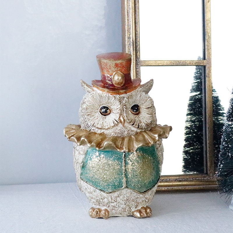 ふくろう 置物 クリスマス オブジェ アンティーク調 インテリア 高さ17cm 玄関 棚上 風水