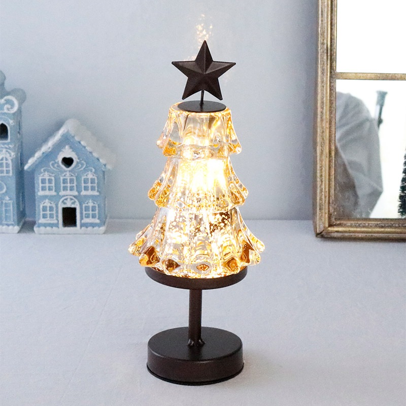 クリスマス ツリー 卓上 グラスツリー ランプ シャンパン LED 22cm 電池式 アンティーク調 インテリア ガラス 