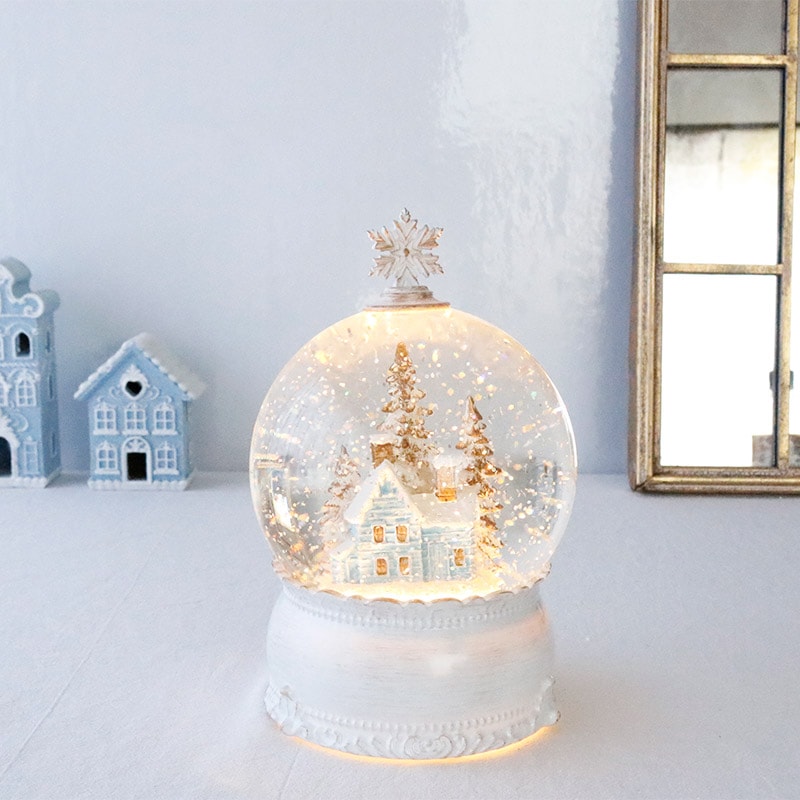 クリスマス 飾り リキッド グローブ ホワイト スノータウン 置物 オブジェ ハウス インテリア LED クリスマス雑貨