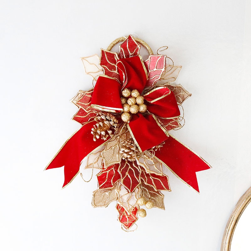 クリスマス 飾り ホーリー リーフ カピス スワッグ ティアドロップ レッド リース インテリア おしゃれ