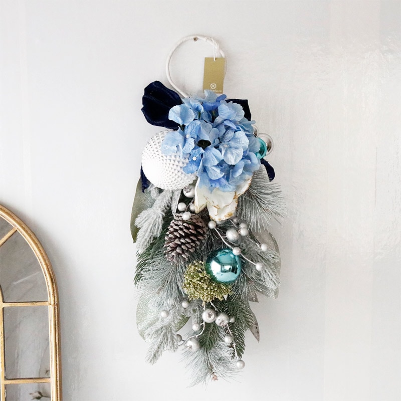 クリスマス 飾り ウインター ブルー スワッグ 壁掛け リース インテリア雑貨 ドアデコレーション 吊るす 玄関