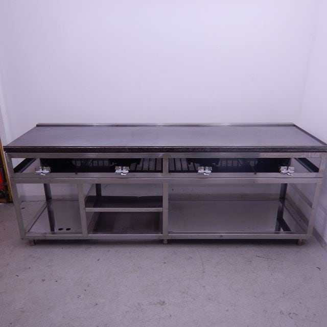 鉄板焼き台 中古 W2200xD660xH830 バーナー4つ新品付き LPガス