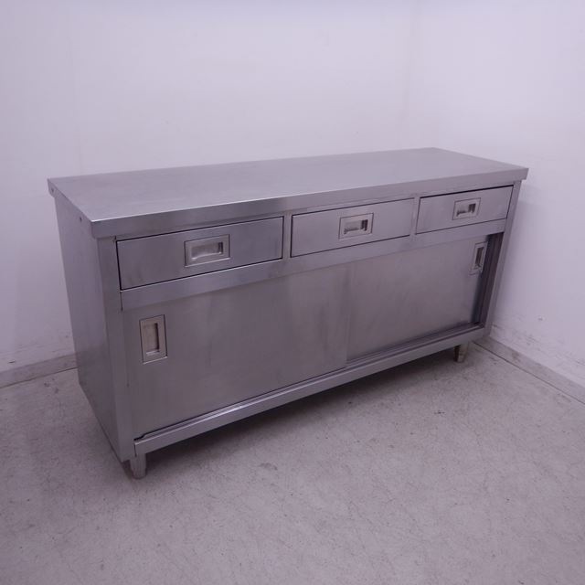 調理台 中古 W1500×D450×H800mm 引き出し3個付き | 板金（シンク
