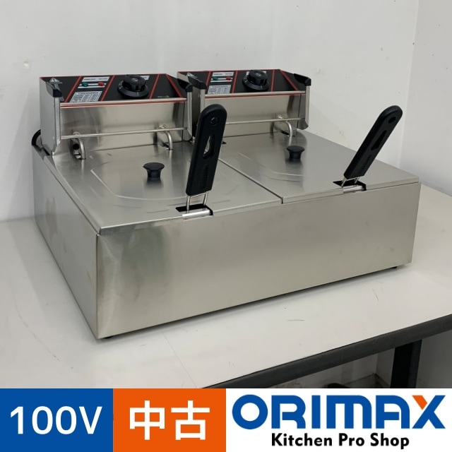 中古】 A08133 電気フライヤー 2槽式 6L×2 100V 左右独立 60Hz(西日本
