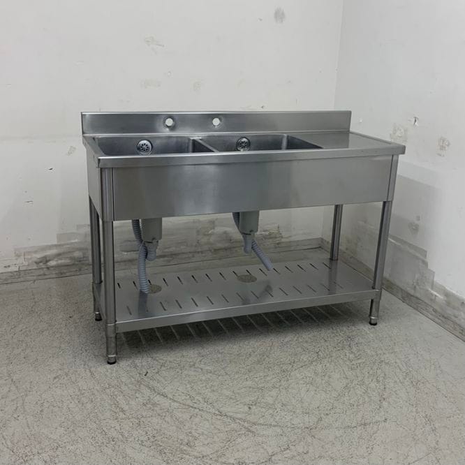 厨房/ステンレス流し台/2層シンク二層シンク/中古/13 中古】 A08719 2槽シンク 水切り付き ステンレス 流し台 W1200 x D450